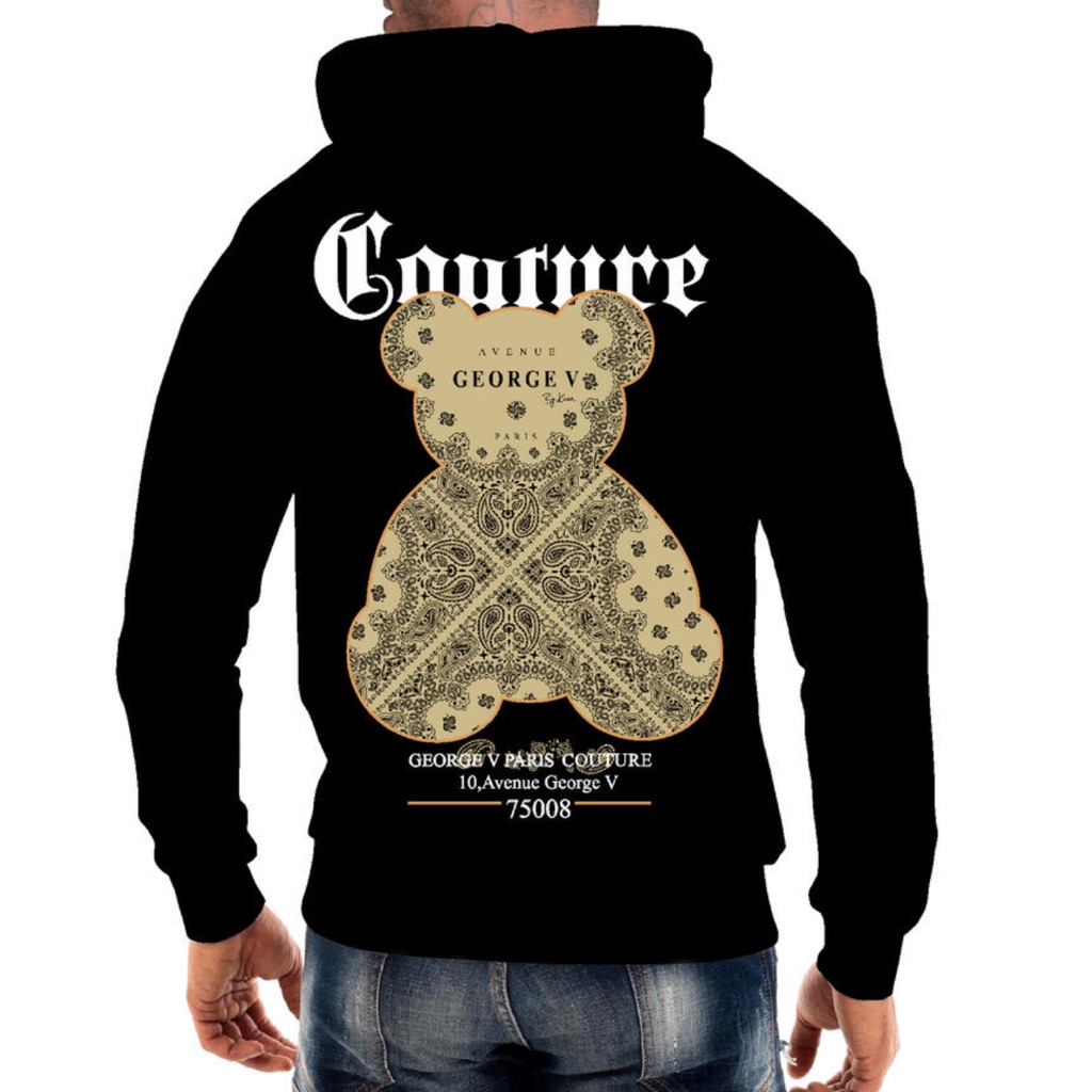 New George V Designer Black Graphic Hoodie